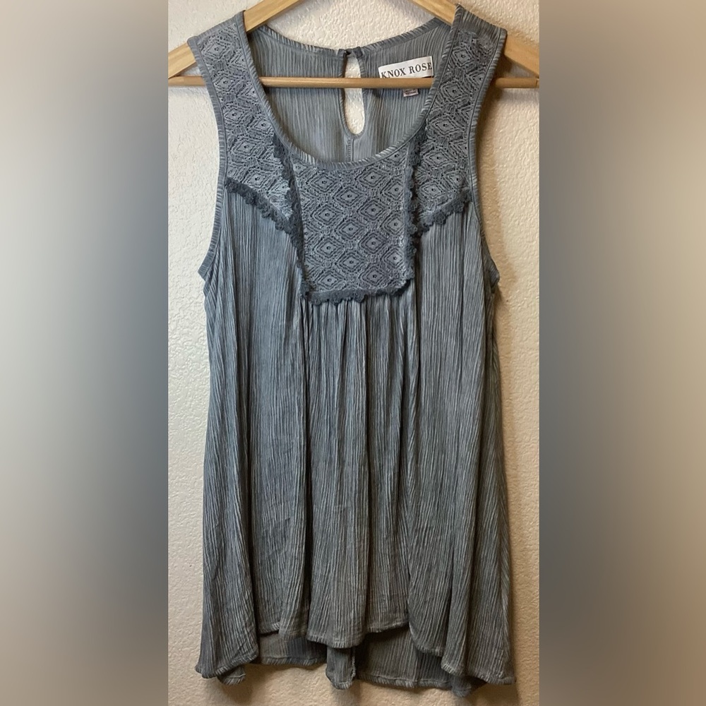 lace boho keyhole gray tank top